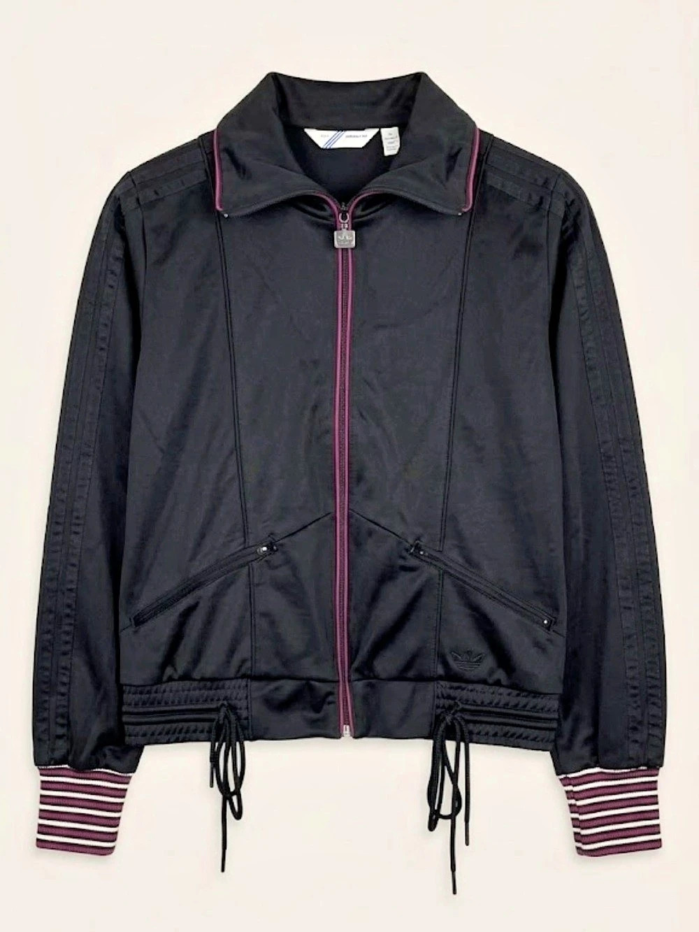 Vintage Adidas Originals Vintage Black Track Jacket Purple Trim Cinch Waist M